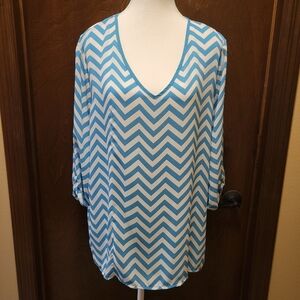 Kiara Sky Aqua & White Chevron Blouse